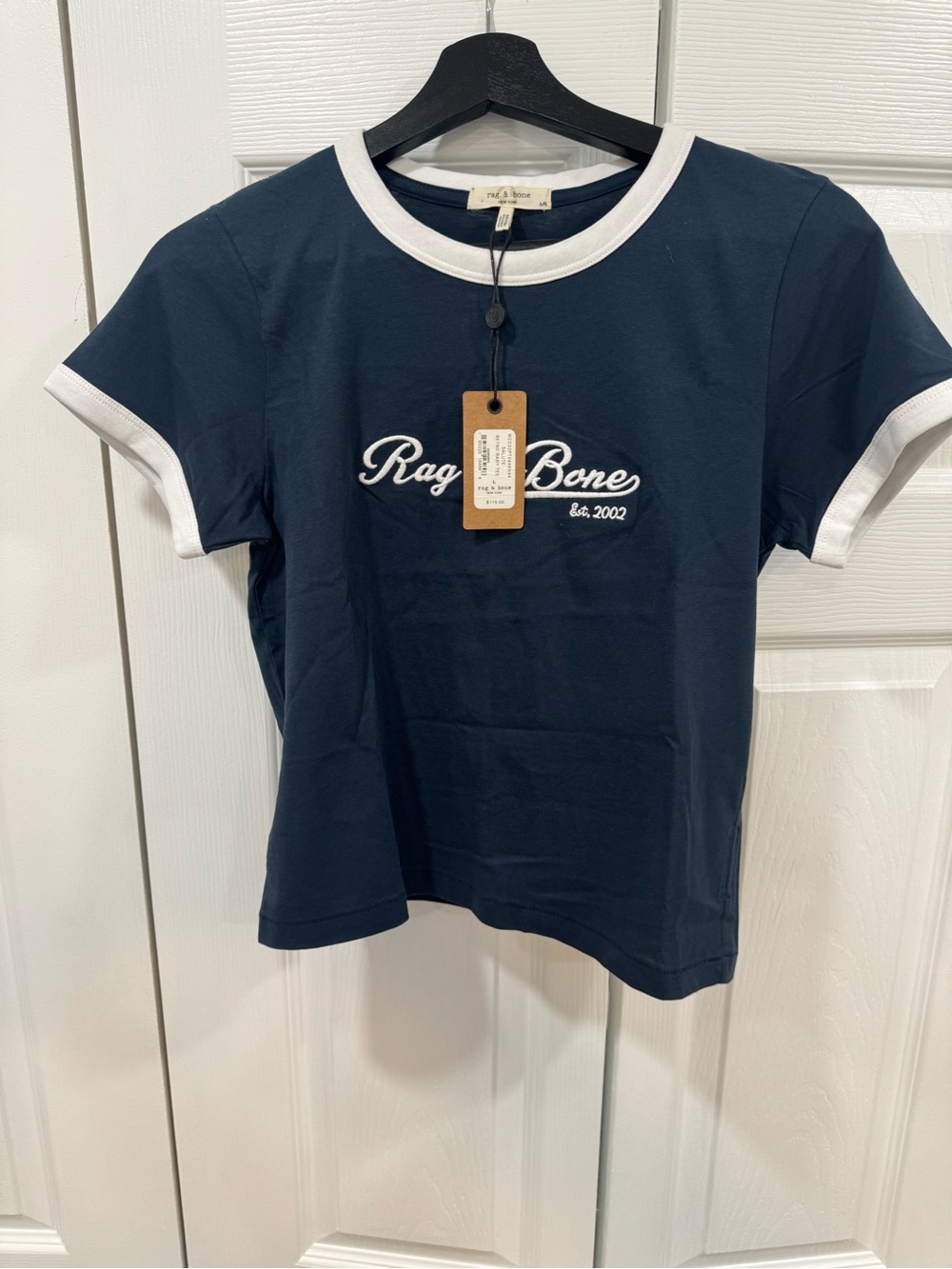 rag & bone navy tee with white trim for kids